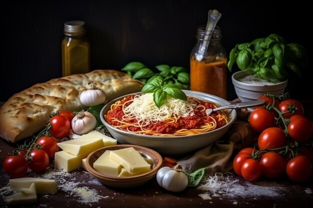 Zdjęcie kuchnia włoska bruschetta pizza ravioli parmigiano caprese carbonara