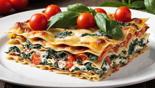 Kuchnia włoska Lasagna z łososia, szpinakiem i pomidorami