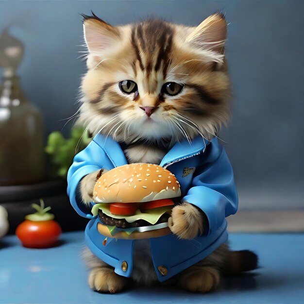 Kucing versi Beby cat makan burger kolor niebieski ai