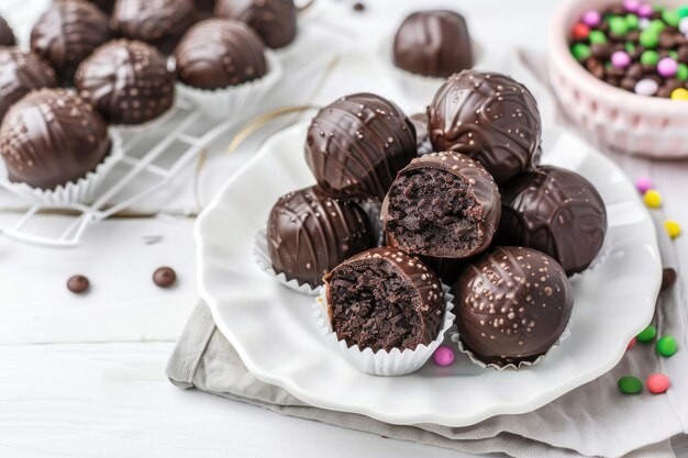 Zdjęcie kue bola cokelat biskuit lub czekoladowe ciasteczka kulkowe indonezyjska przekąska eid kue lebaran