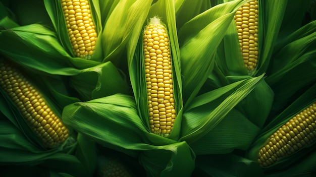 kukurydza na kolbie z zielonymi liśćmi intrygująca