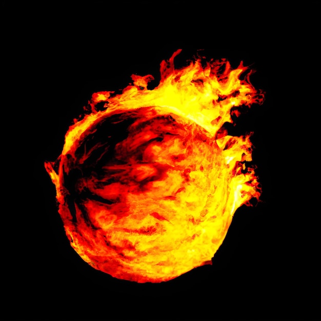 Kula ognia na czarnym tle świecąca kula magmy kula ognia duża kula czerwonej energii gra fantasy ikona zaklęcia Generative AI