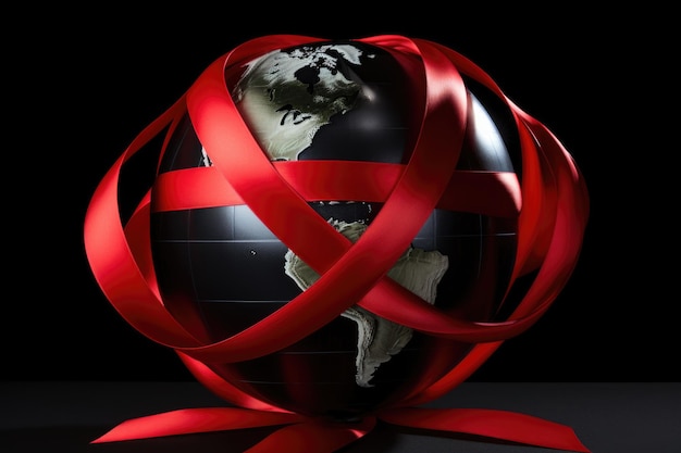 Kula ziemska i wstążka w kolorze czerwonym uosabiają solidarność Światowego Dnia AIDS