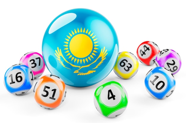 Kule Lotto z flagą Kazachstanu Loteria w koncepcji Kazachstanu Renderowania 3D na białym tle
