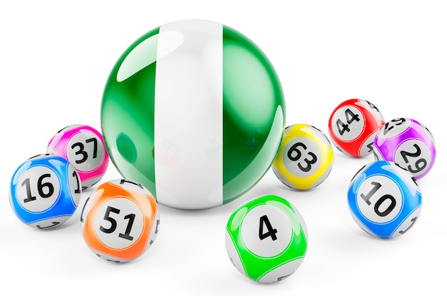 Kule Lotto z flagą Nigerii Loteria w Nigerii koncepcja renderowania 3D