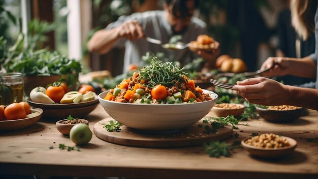 Kulinarne rozkosze Ludzie cieszą się obiadem w przytulnej atmosferze wspaniałej restauracji