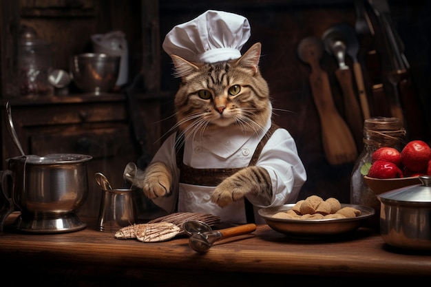 Kulinarny szef kuchni kotów w Kitchen Generative Ai