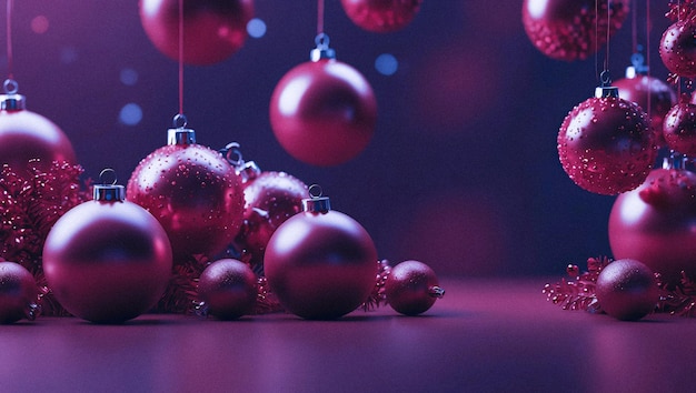 Zdjęcie kulki świąteczne na neonowym tle z teksturą ziarna koncepcja świętowania zimy