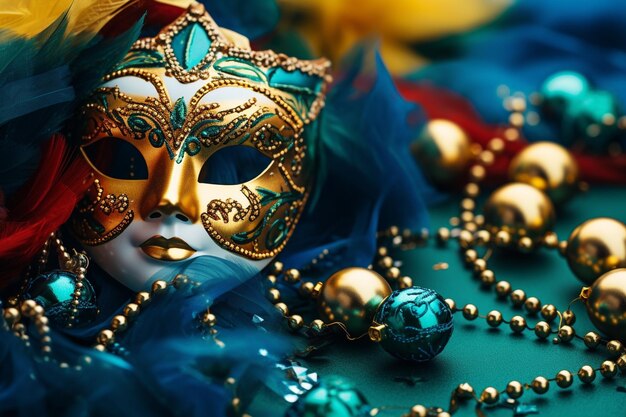 Kulki z naszyjnikiem i maska na uroczystość Mardi Gras
