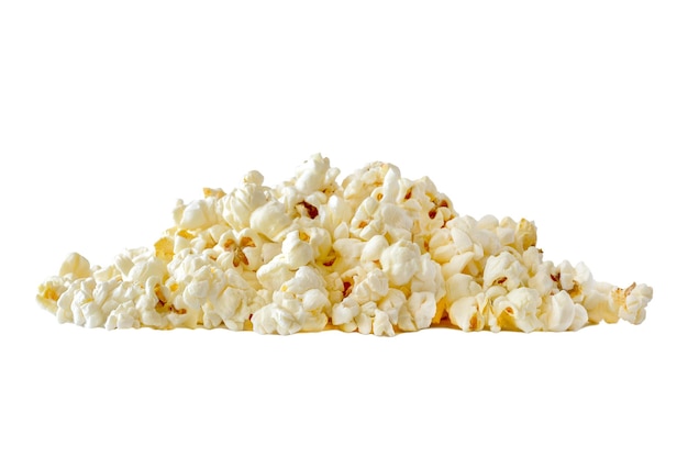Zdjęcie kupa chrupiącego popcornu na białym tle