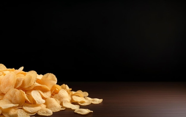 Zdjęcie kupie chipsy na drewnianym stole