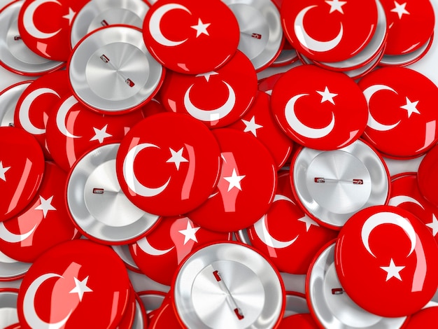 Kupie Odznaki Przycisk Z Flagą Turcji. 3d Realistyczny Render