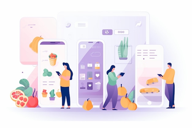 Kupowanie artykułów spożywczych online koncepcja Aplikacja mobilna i zakupy e-commerce Generative AI