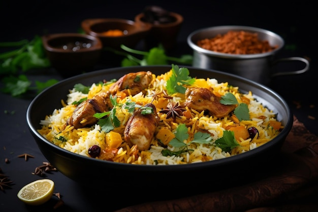 Zdjęcie kurczak biryani z parzonym ryżem basmati