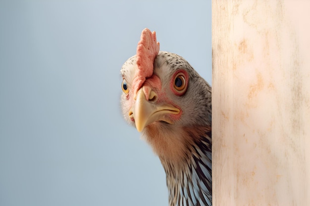 Kurczak patrzy z rogu na niebieskim tle Generative AI 4