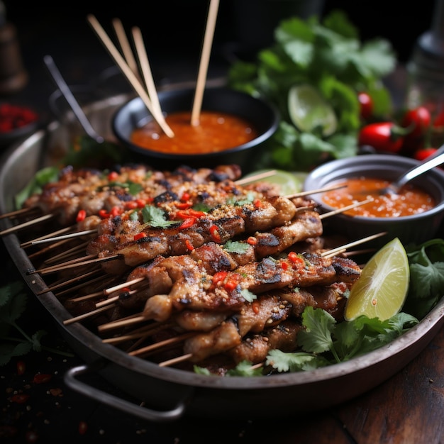 Zdjęcie kurczak satay grilled marinowane kurczaki serwowane z sosem orzechowym kuchnia tajska