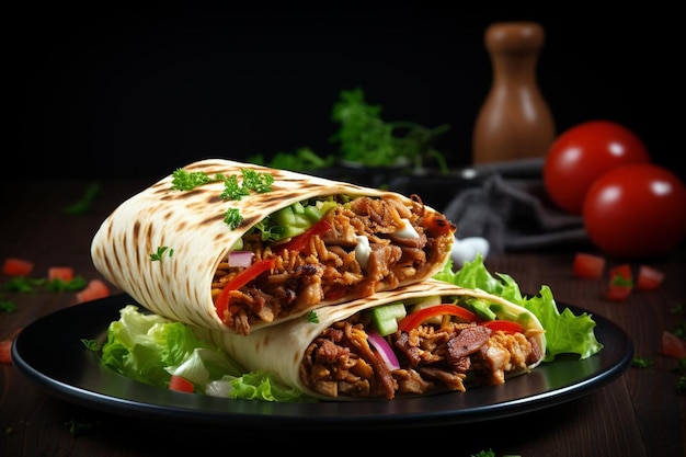 Kurczak shawarma doner kebab burrito wypełnienie dla izolowanego na białym tle