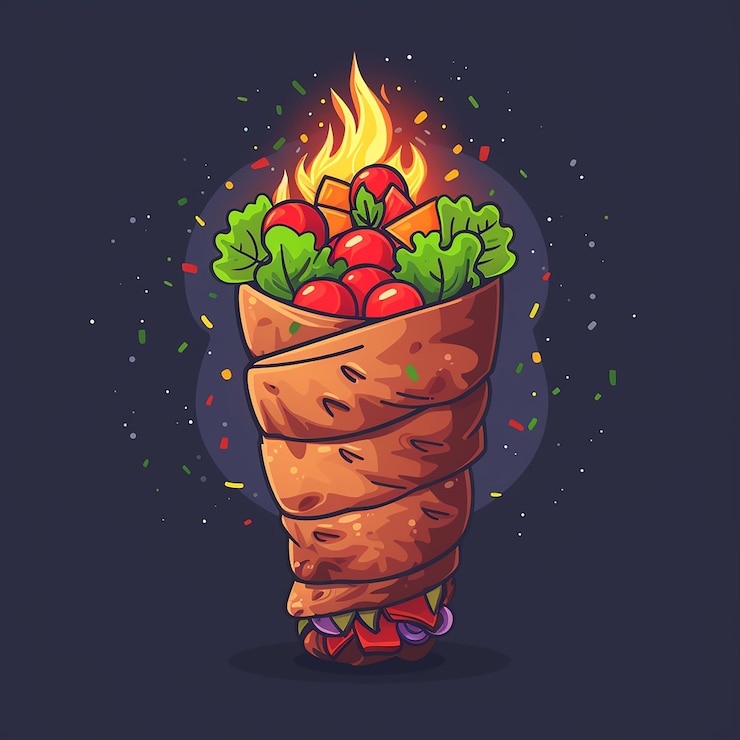 Zdjęcie kurczak shawarma z wektorem kreskówki blaze