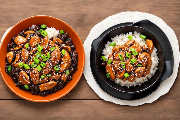 Kurczak Teriyaki z grafiką generatywną ryżu autorstwa AI