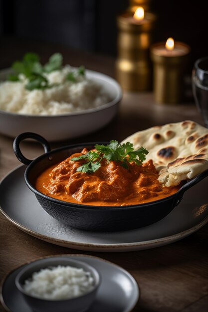 kurczak tikka masala z naan fotografii generatywnej AI