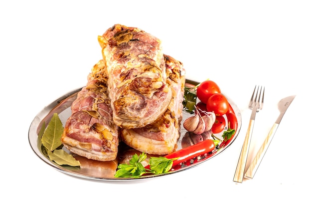 Kurczak wieprzowy wędzona pierś mięsna lub indyk serwujący jedzenie w tle kopia przestrzeń dla tekstu organiczne odżywianie zdrowe