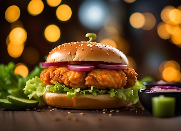 Kurczaka Cheese Burger bokeh naturalnego oświetlenia tło