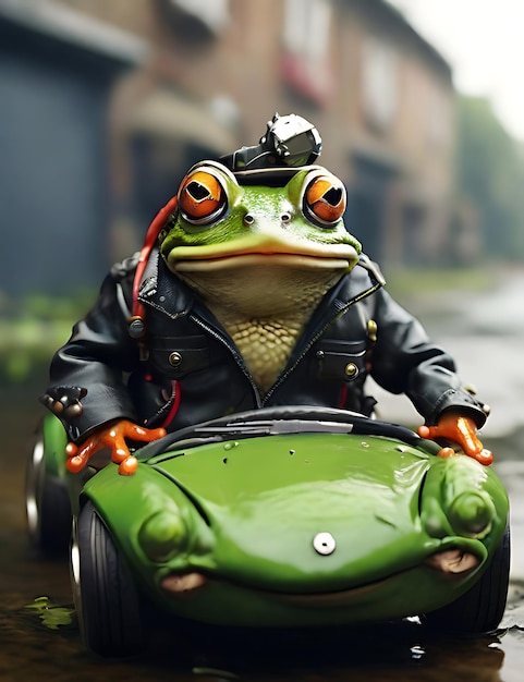 Kurtka samochodowa prawa punkowa Frogs _ai_generated