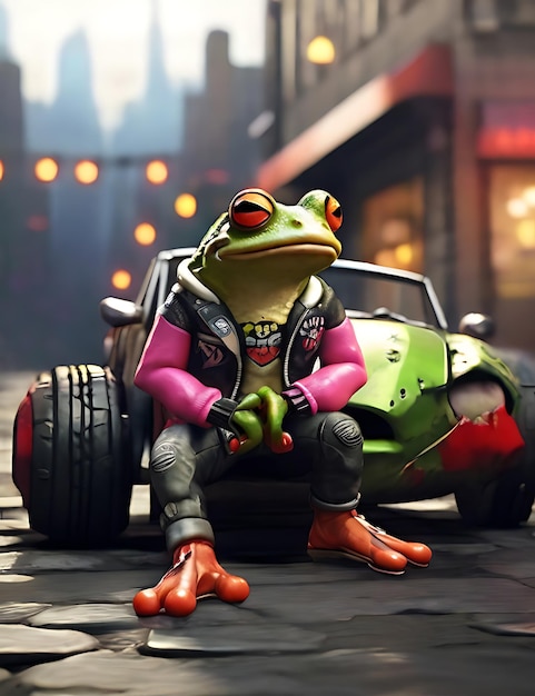 Kurtka samochodowa prawa punkowa Frogs _ai_generated