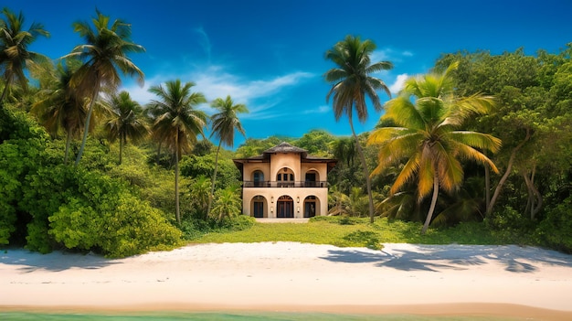 Kuszący obraz prywatnej willi położonej na białej, piaszczystej plaży, oferującej idylliczne i luksusowe letnie sanktuarium