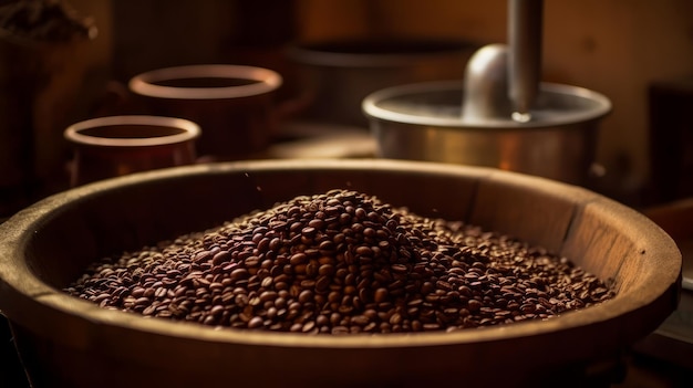 Kuszący zapach świeżo zmielonych ziaren kawy generowany przez sztuczną inteligencję