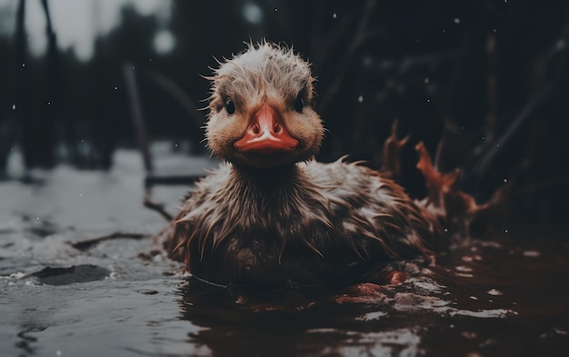 Kwacky Kaczka kąpiąca się w kałuży