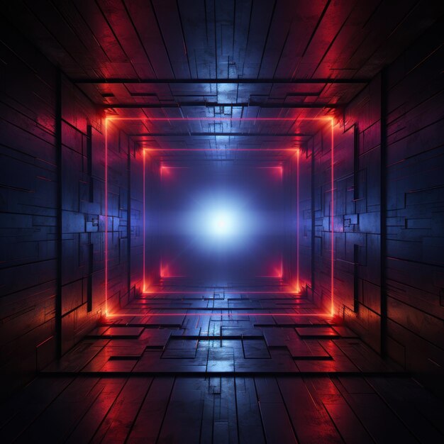 Kwadratowa ramka abstrakcyjnej technologii żywo niebiesko-czerwonej z podświetleniem tworzącym głębię