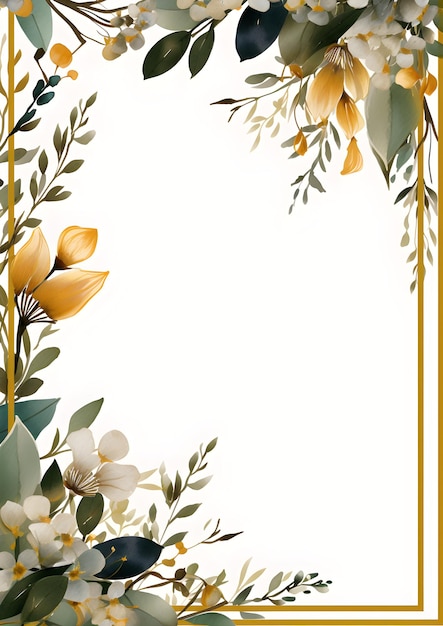 kwadratowa ramka z kwiatami i liśćmi na białym tle Streszczenie Tło liści w kolorze jasnobrązowym