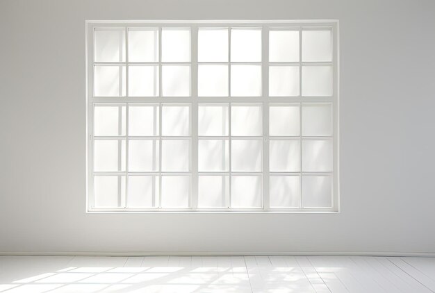 kwadratowe białe tło z światłem wchodzącym przez puste okno w stylu jasnego