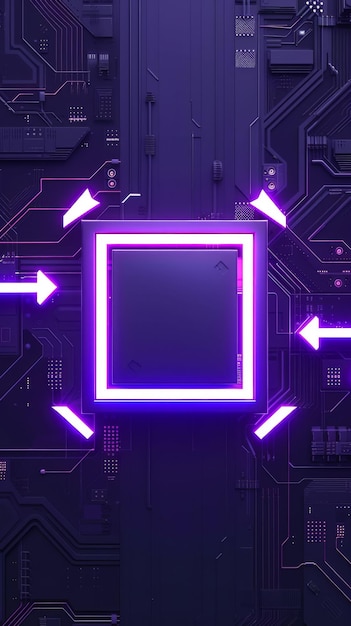 kwadratowy panel grafitu otoczony dwoma matowo-fioletowymi strzałkami kierunkowymi idącymi w przeciwnych kierunkach płaski obraz ciemny wektor cyber