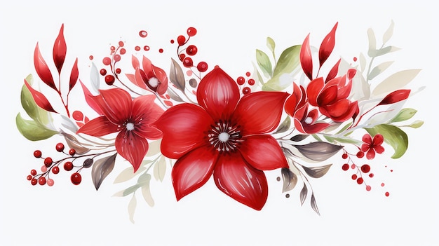 Kwiat akwarelowy czerwony obraz ornament dla wzoru zaproszenia ślubnego
