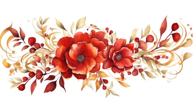 Kwiat akwarelowy czerwony obraz ornament dla wzoru zaproszenia ślubnego