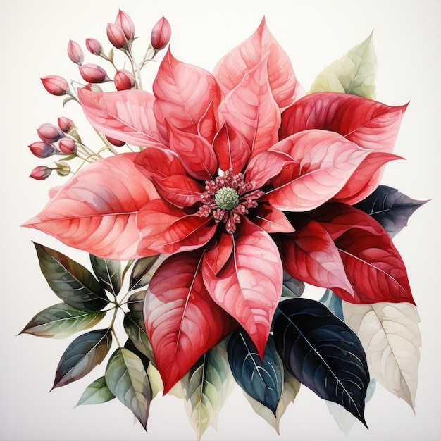 kwiat akwarelowy poinsettia odizolowany