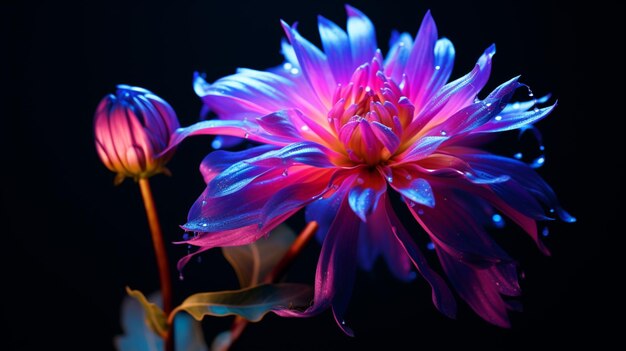 Kwiat astry Realistyczny kolor neonowy Zdjęcie generowane przez sztuczną inteligencję