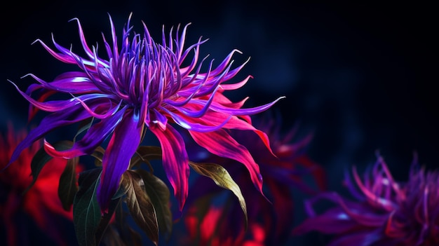 Kwiat balzamu pszczelarskiego Realistyczny kolor neonowy Zdjęcie generowane przez AI