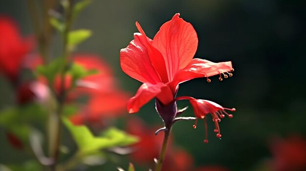 Kwiat Cardinal Climber pięknie rozkwitł z naturalnym tłem Generative AI