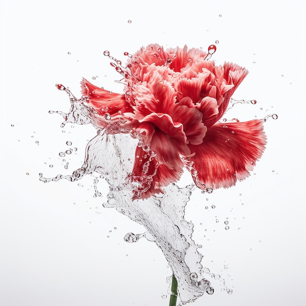 Zdjęcie kwiat goździka kwiat eksplodujący wybuch rozpryskiwanie się wodą w powietrzu