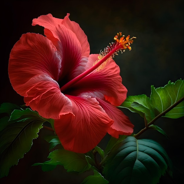 Kwiat hibiskusa z bliska na ciemnym tle