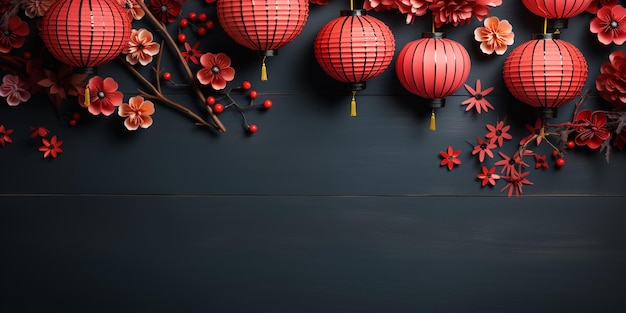 Zdjęcie kwiat i latarnia chiński nowy rok