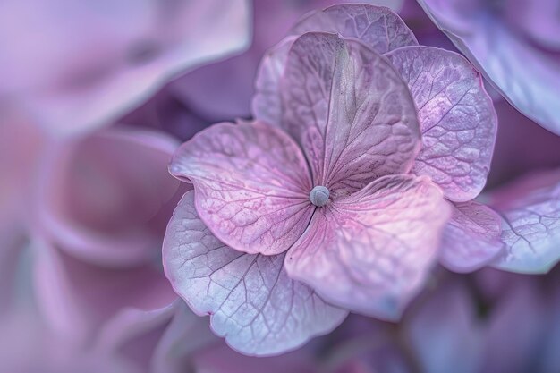 Kwiat i liście fioletowej hortensji z bliska