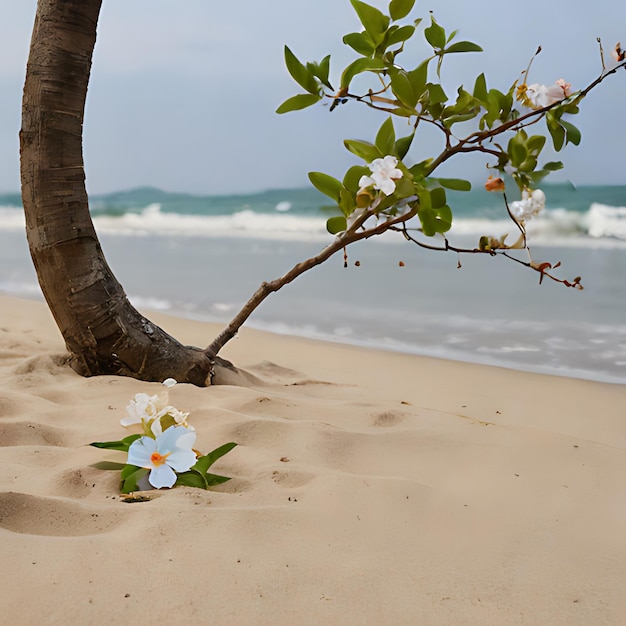 Zdjęcie kwiat jest na plaży, a ocean jest w tle.
