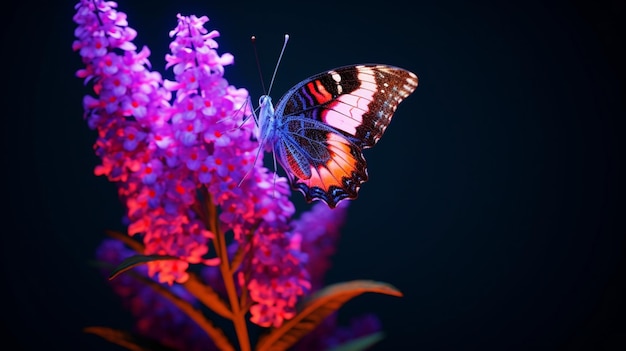Kwiat krzewu motyla Realistyczny kolor neonu Zdjęcie generowane przez AI