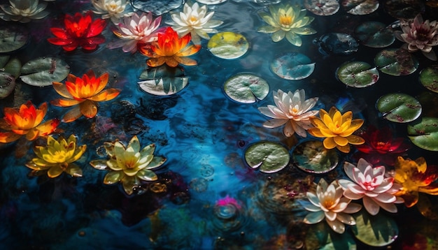 Kwiat lilii wodnej lotosu w podwodnym stawie generowany przez sztuczną inteligencję