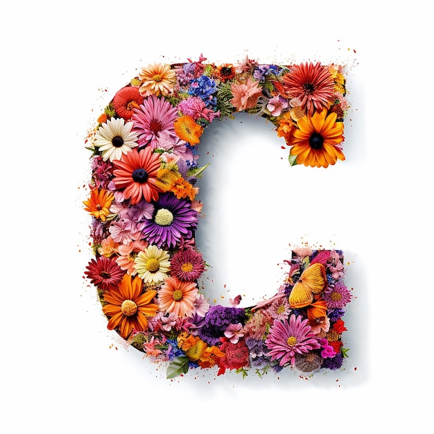 Kwiat litera C kwiatowy monogram na białym tle