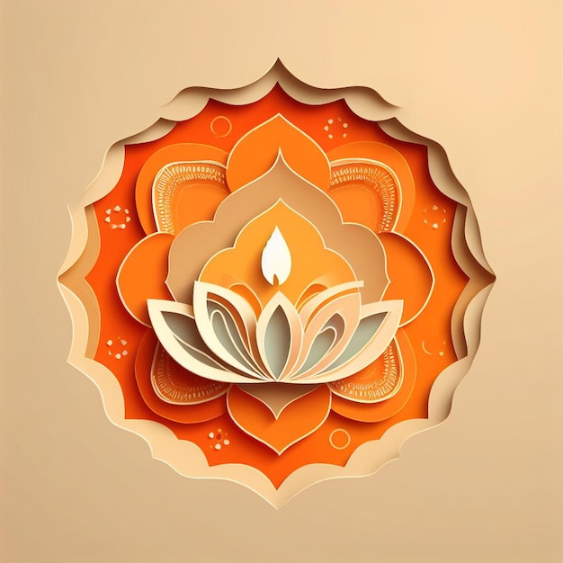 Kwiat lotosu o tematyce Diwali wycięty z papieru, projekt AI